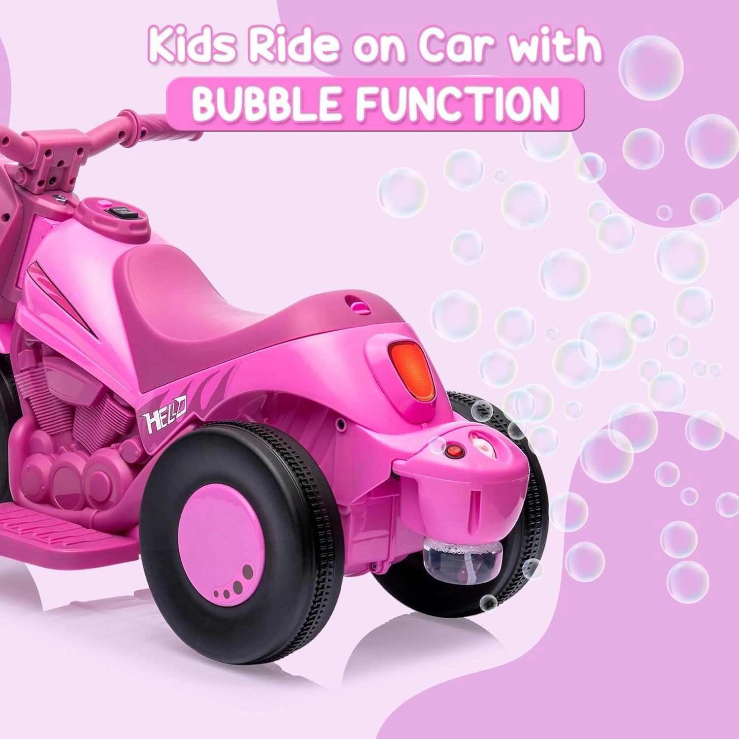 6V Electric Bubble Car, Toddler Motorcycle Automatic Bubble Function, Foot Pedal, Headlight & Music 3 Wheels Vehicle for 3 and Up Boys Girls
