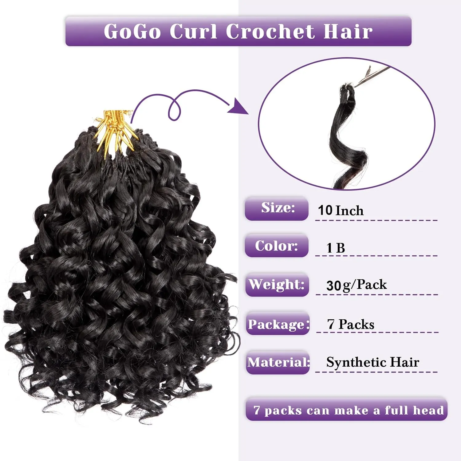 7 Packs GoGo Curl Crochet Hair 10 Inch Water Wave Beach Deep Twist Braids Short Curly for Women Synthetic Braiding Extensions 1B#