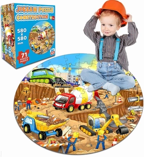 71Pcs Construction Vehicle Floor Puzzle for Kids 3,4,5,6,7,8,Educational Building Jigsaw Puzzles with Excavator Dumper Monster Truck for Ages 3-5,Learning Toys Gift for Girls and Boys