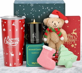 7Pcs Set for Women: Xmas Tumbler Holiday Gifts Basket, Relaxing Spa Gift Ideas for Mom, Grandma, Sister, Wife, Teacher, Friend