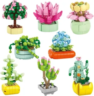 8 Packs Building Blocks Succulent Plant Creative Bouquet Bricks Kits DIY Assembled Toy Collectible Mini Potted Plants Flowers Building Blocks Toy Sets Gifts for Kids 696 Pieces