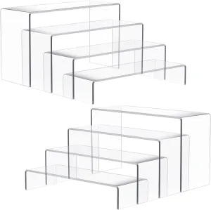 8 Pieces Large Display Risers, 4" Wide Clear Rectangular Tabletop Shelf for Showcase Collectibles, Acrylic Stand for Retail Desktop Jewelry Funko Pop Figures