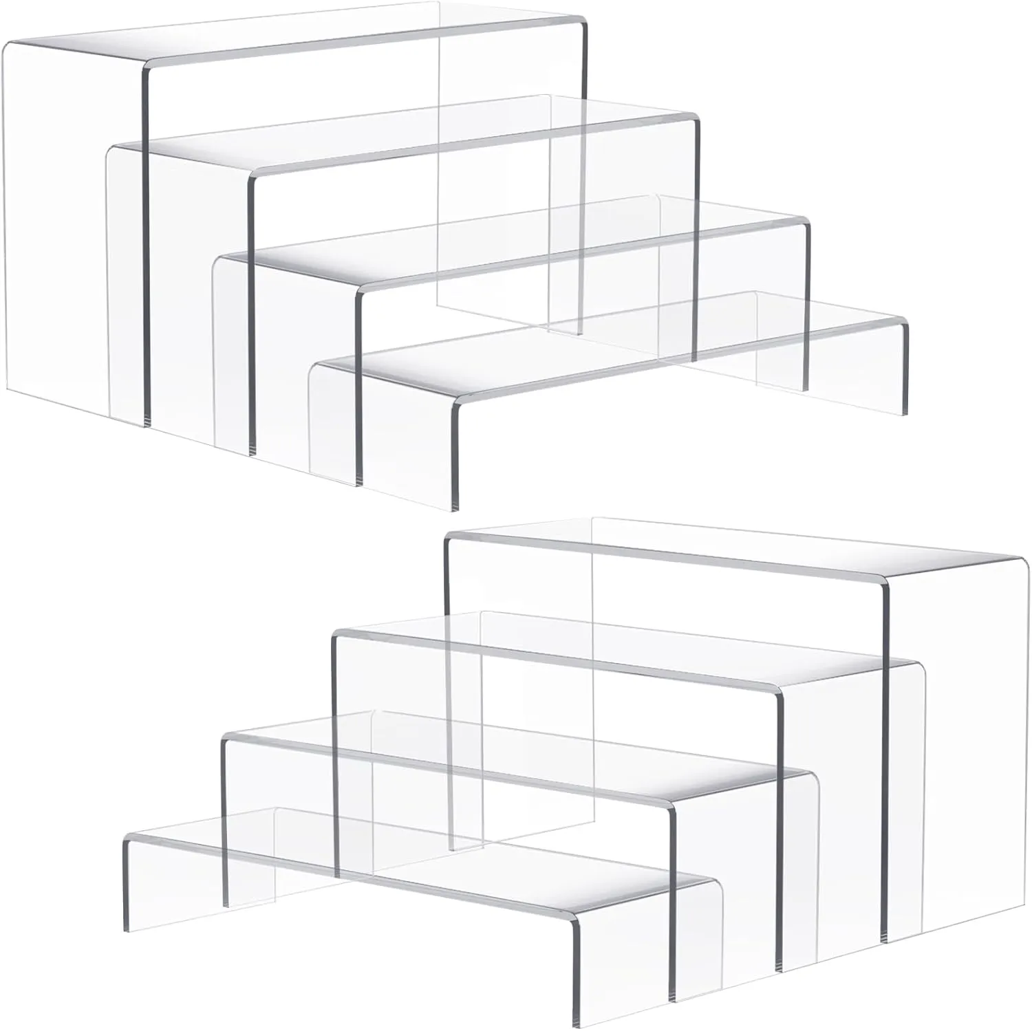8 Pieces Large Display Risers, 4" Wide Clear Rectangular Tabletop Shelf for Showcase Collectibles, Acrylic Stand for Retail Desktop Jewelry Funko Pop Figures