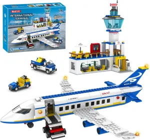 886 Pcs City Airport Passenger Terminal Building Set, 6 IN 1 Airplane Building Blocks Toy, STEM Aircraft Bricks with Shuttle Bus,Luggage Cart,Planes Model Toys Gifts for Adults Boys Ages 6-12 