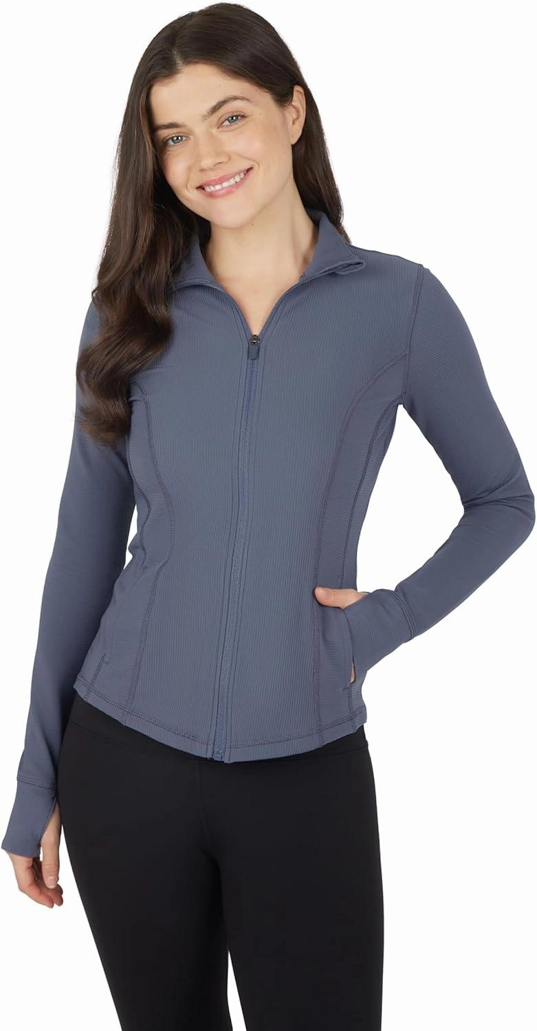 90 Degree By Reflex Full Zip Running Track Jacket Lightweight Athletic Slim Fit Jacket with Thumbholes