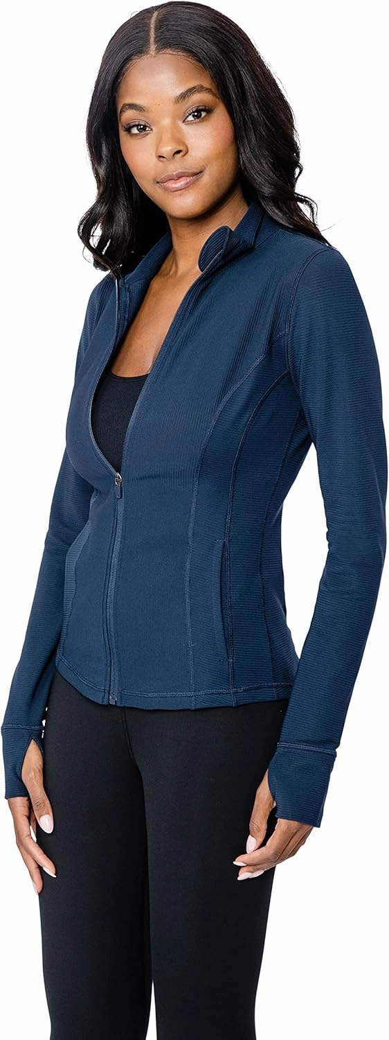 90 Degree By Reflex Full Zip Running Track Jacket Lightweight Athletic Slim Fit Jacket with Thumbholes
