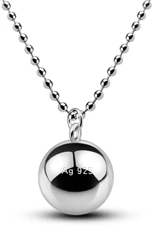 925 Sterling Silver Harmony Ball Necklace Brilliant Chime Bola 20MM Pendant Choker 18" 20" 22" 24" 26" Beads & O-Chain Women Jewelry Gifts For Pet Cats & Dogs (Bead chain, 26 inch)