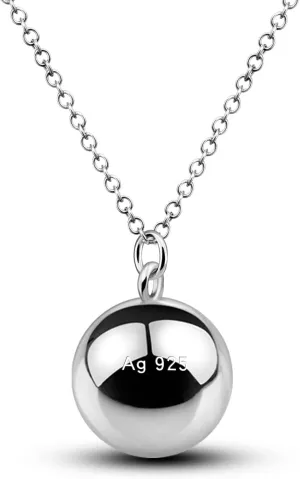 925 Sterling Silver Harmony Ball Necklace Brilliant Chime Bola 20MM Pendant Choker 18" 20" 22" 24" 26" Beads & O-Chain Women Jewelry Gifts For Pet Cats & Dogs (O-chain, 22 inch)