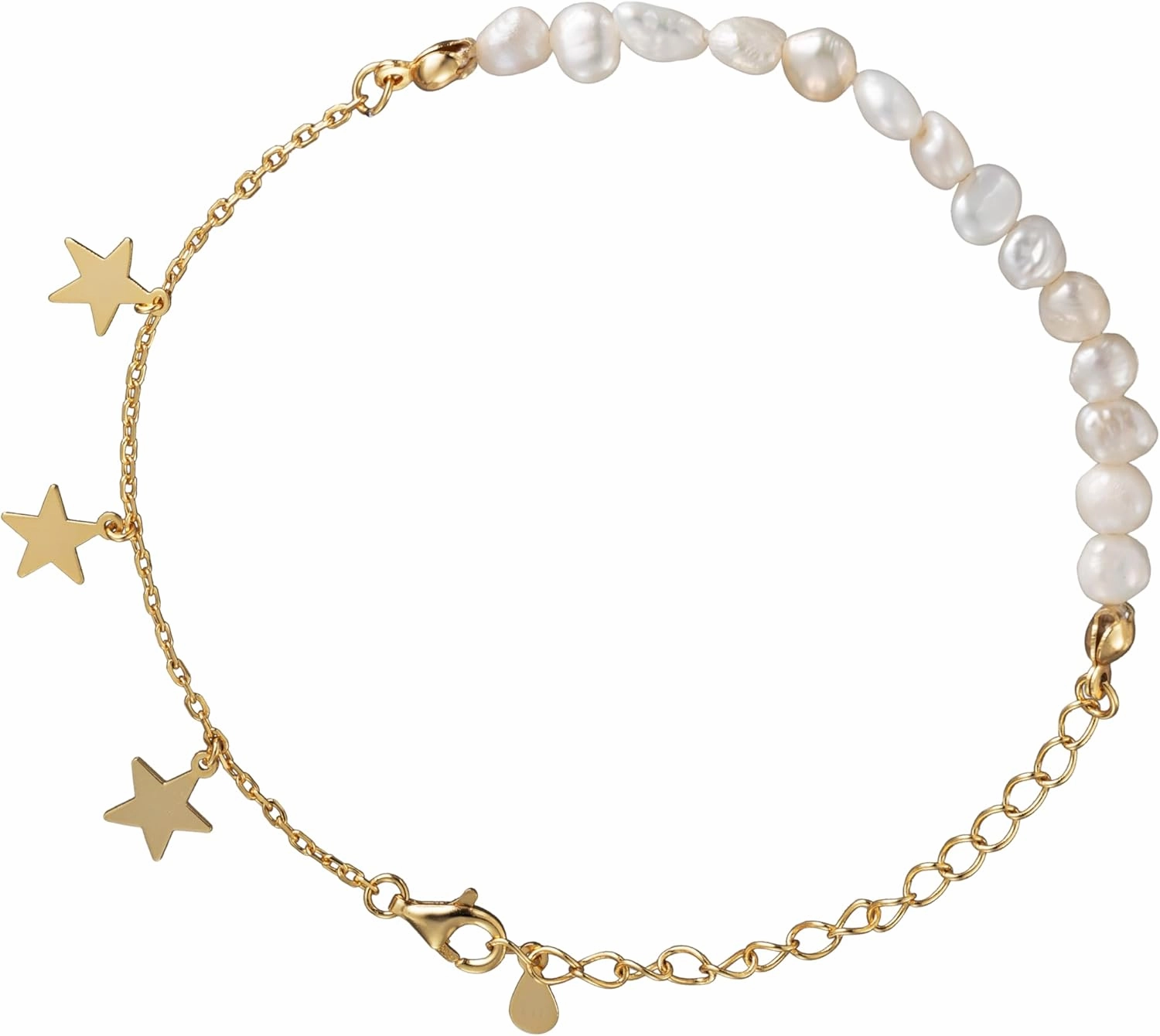 925 Sterling Silver 18K Gold Plated Dainty Paperclip Freshwater Pearls Cuban Chain Link Layered Bracelet Or Ankelt, 7"   1" Extender, Hypoallergenic Nickel Free