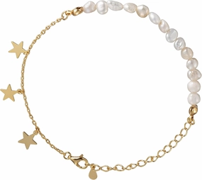 925 Sterling Silver 18K Gold Plated Dainty Paperclip Freshwater Pearls Cuban Chain Link Layered Bracelet Or Ankelt, 7"   1" Extender, Hypoallergenic Nickel Free