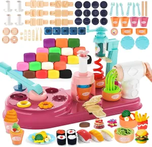 92PCS PlayDough Sets for Kid Ages 4-8, 4 in 1 Play Dough Ice Cream Toddlers' Play Kitchen Set Dough Play for Creations Making Noodle/Ice Cream/Cooking/Play Food (24 Pcs Dough Includes, 677-6