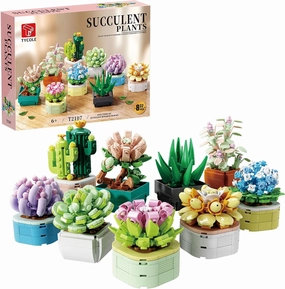 9 in 1 Tiny Flowers Succulents Artificial Plant Set-Creative Botanical Building Block Toy, Botanical Collection for Office&Home Decor,Birthday Gift for Adults and Kids 8-12(832 PCS)