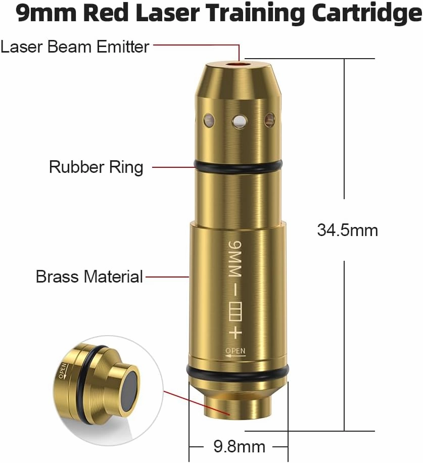 9mm Laser Training Cartridge for Dry Fire Training System Laser Bullet with Rubber Snap Cap,O-Rings Batteries for Shooting Practice