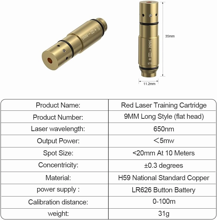9mm Laser Training Cartridge for Dry Fire Training System Laser Bullet with Rubber Snap Cap,O-Rings Batteries for Shooting Practice
