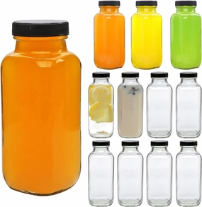 Accguan 12oz Glass Bottles,Leak-Proof Vintage Water Bottles for Juicing,Hot Sauce,Kombucha,Ginger Jar,Potion,Oil,Milk Bottles,Whiskey,Portable Travel Bottle,Smoothies Bottles(12pack)