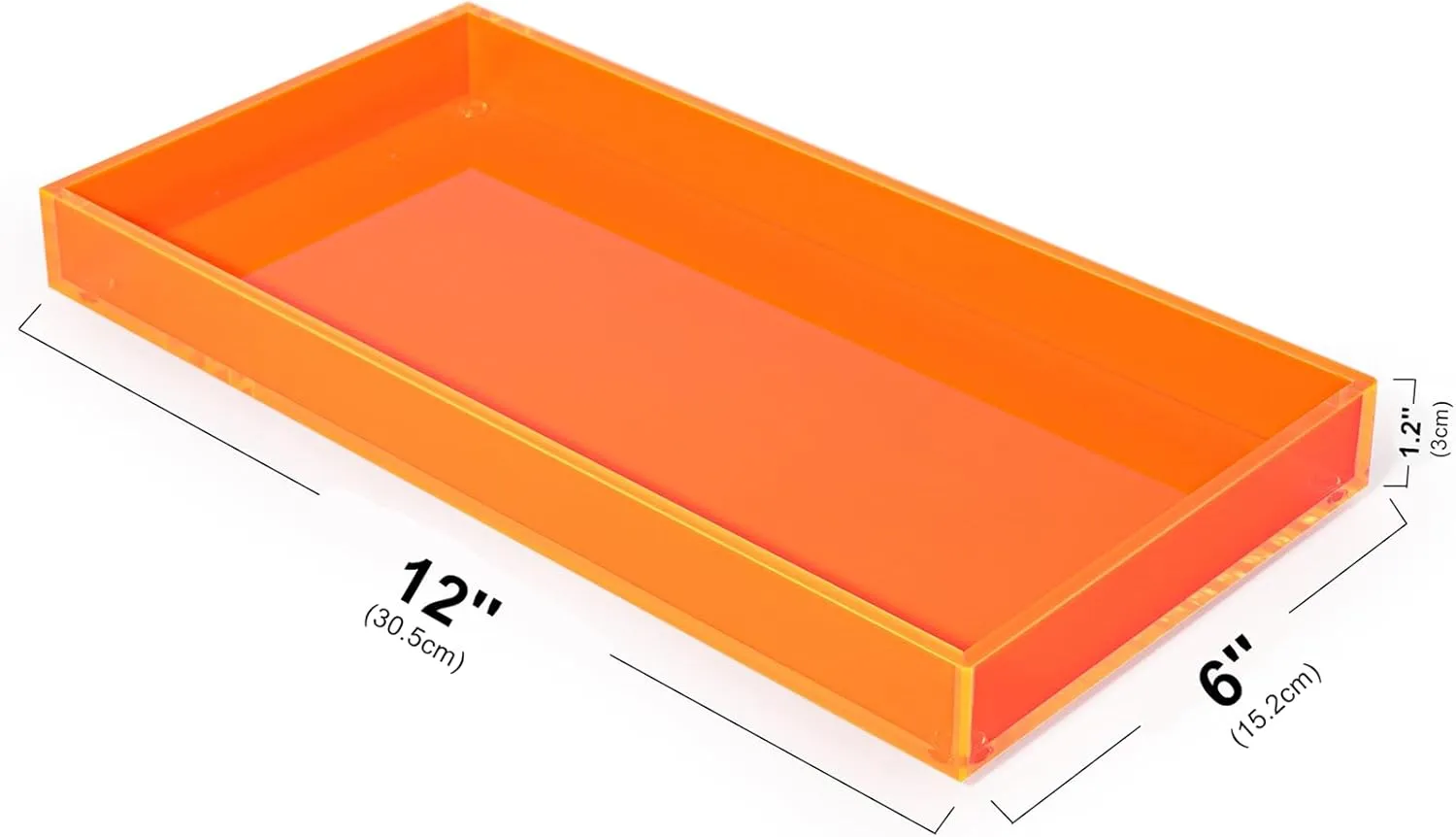 Acrylic Tray for Vanity Makeup Perfume Jewelry 12x6'' Small Decorative Tray for Bathroom Dresser Tops Candle Sink Counter, Neon Orange