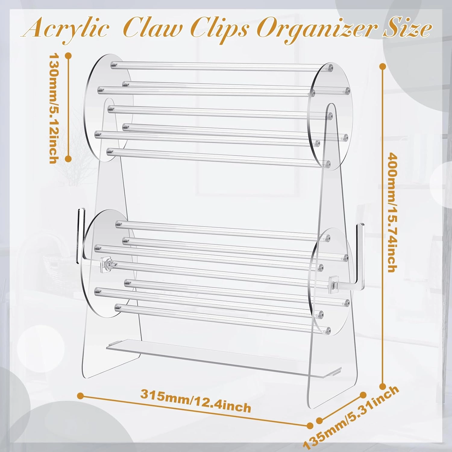 Acrylic Claw Clip Holder 360 Degree Rotating Claw Clip Organizer Hair Accessories Organizer Storage Display Clear Stand for Women Vanity Dressing Table(Round Style)