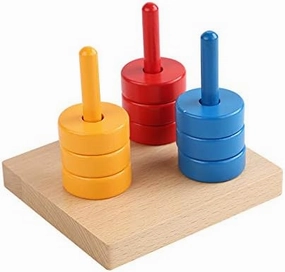 Adena Montessori Sorting Stacking Toy for Toddlers Colored Discs on 3 Colored Dowels