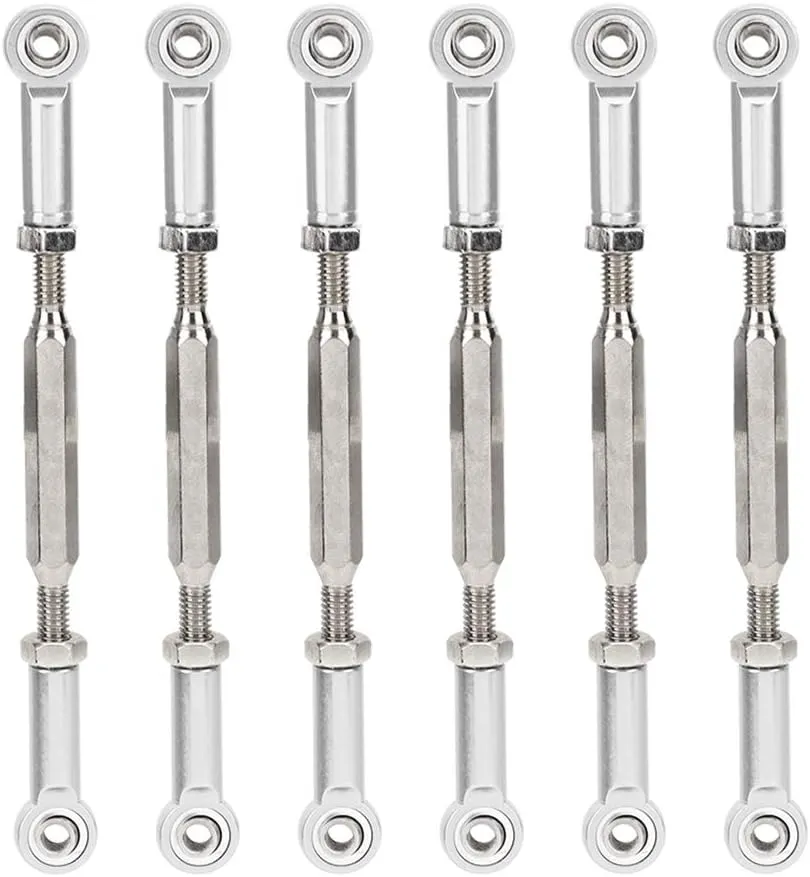 Adjustable Length Aluminum Alloy Push Rods, 88mm 104mm, Sturdy Construction, Universal Compatibility, for 1 10 and 1 8 Scale RC Cars (Redcat, HSP, ZD Racing, HPI, HOBAO) (Silver)