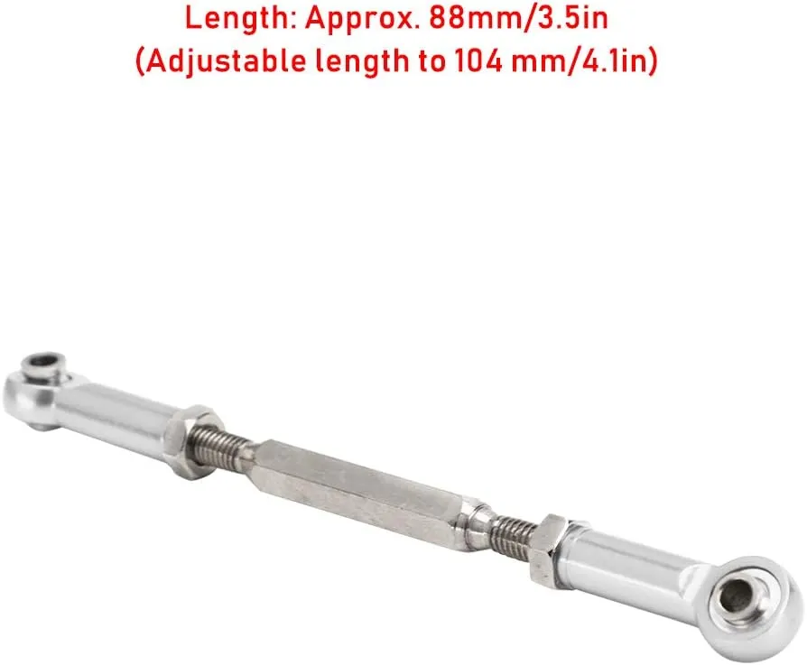 Adjustable Length Aluminum Alloy Push Rods, 88mm 104mm, Sturdy Construction, Universal Compatibility, for 1 10 and 1 8 Scale RC Cars (Redcat, HSP, ZD Racing, HPI, HOBAO) (Silver)