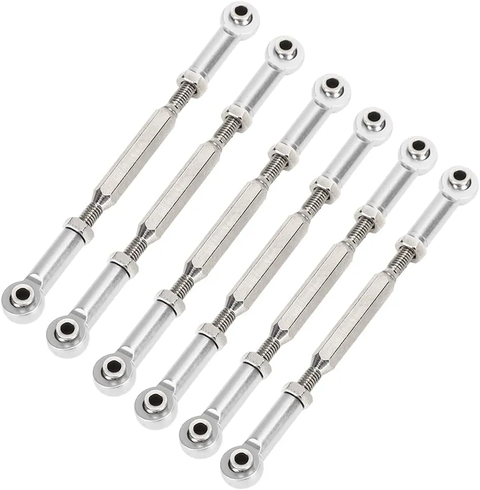 Adjustable Length Aluminum Alloy Push Rods, 88mm 104mm, Sturdy Construction, Universal Compatibility, for 1 10 and 1 8 Scale RC Cars (Redcat, HSP, ZD Racing, HPI, HOBAO) (Silver)