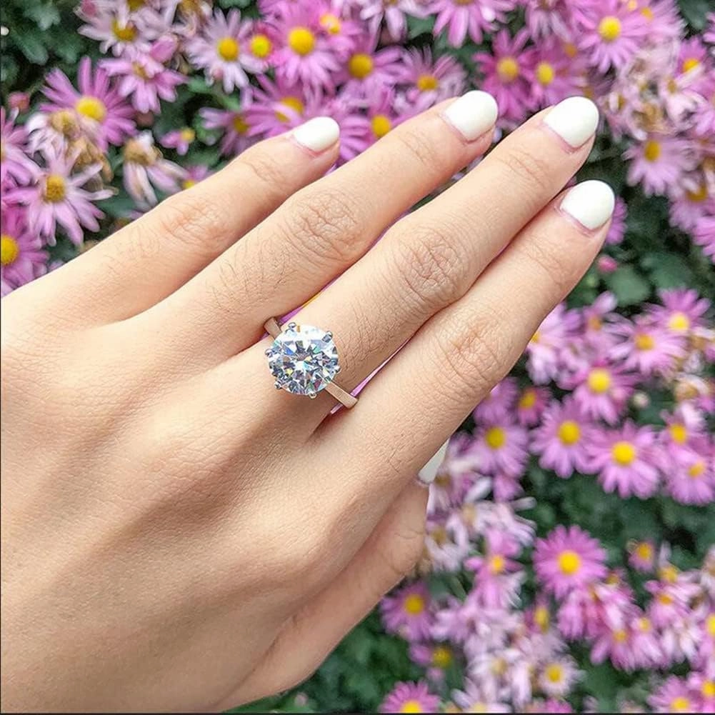 AINUOSHI 1/2/3/4 Carat Moissanite Engagement Rings for Women, 925 Sterling Silver Solitaire Round Cut (10mm) Diamond Wedding Band D-E Color Grade Gift for Wedding Anniversary