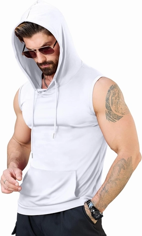 Aiyino Men's Workout Hooded Tank Tops Bodybuilding Muscle Cut Off T Shirt Sleeveless Gym Hoodies