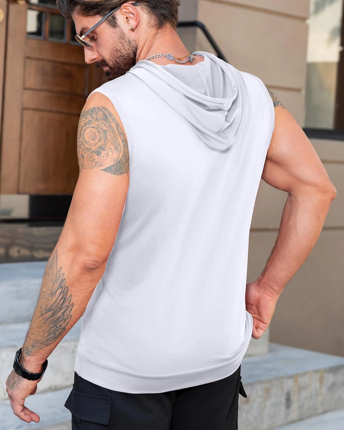 Aiyino Men's Workout Hooded Tank Tops Bodybuilding Muscle Cut Off T Shirt Sleeveless Gym Hoodies