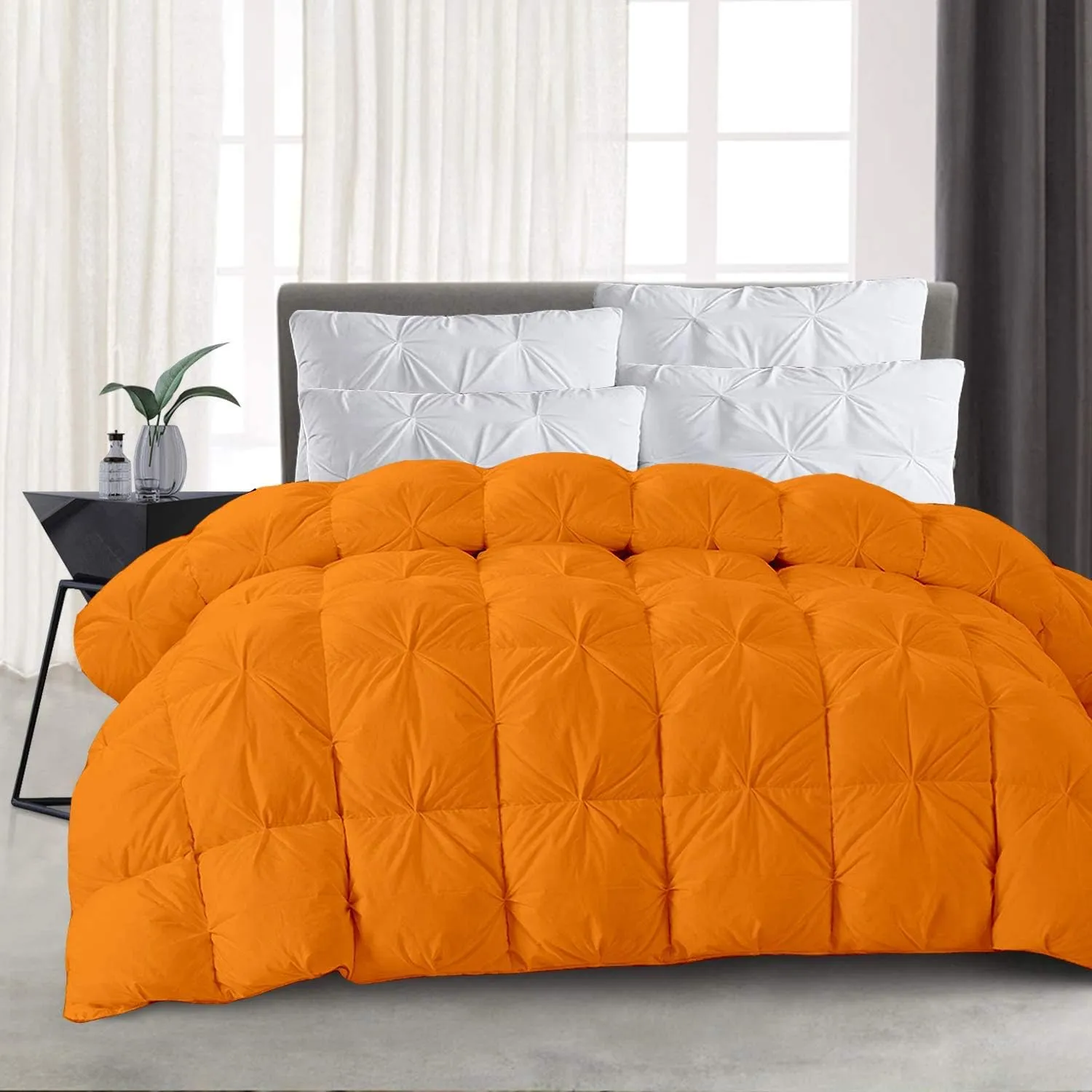 All Season 500 GSM Oversized King Size Orange Pinch Pleated Comforter Set 1000 Thread Count 5 Piece (Comforter   4 Pillowcases) Pintuck Bed in A Bag Pinch Pleat Bedding Sets