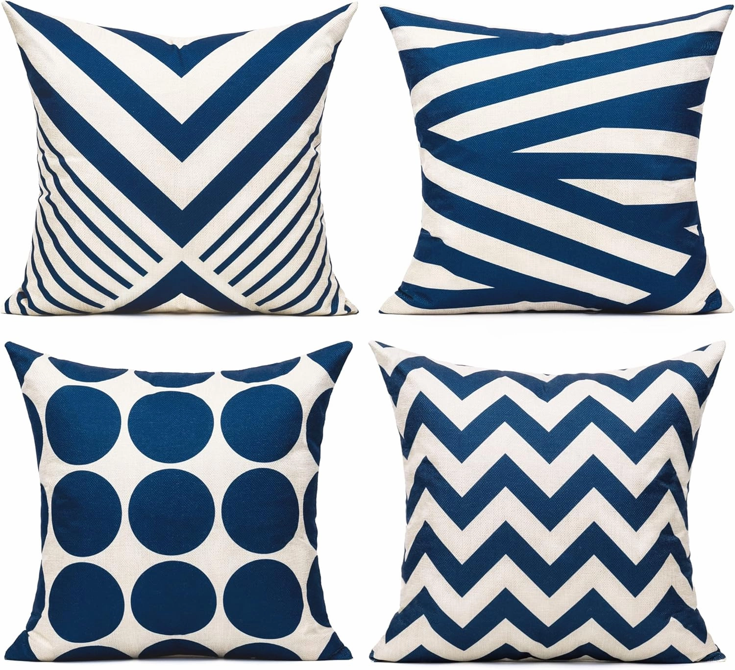 All Smiles Fall 16×16 Navy Blue Outdoor Patio Throw Pillow Covers Cases Decorative for Couch Sofa Furniture Home Decor Geometric Accent Cushion Square Set of 4,Nautical Navy & Tan