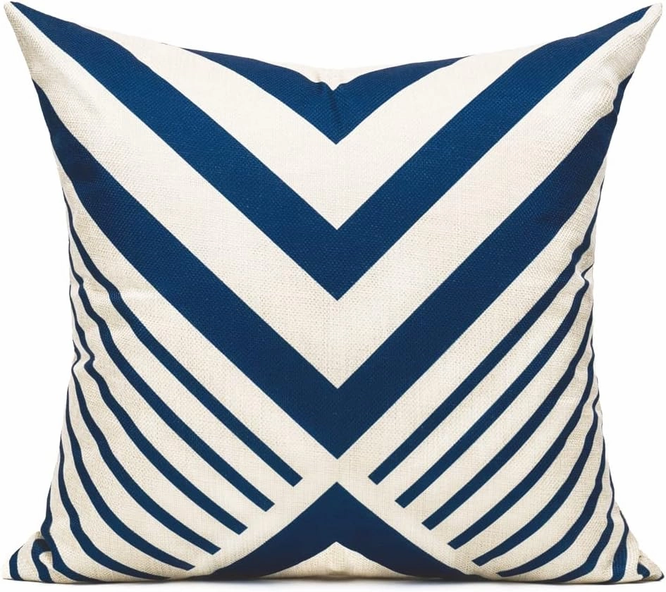 All Smiles Fall 16×16 Navy Blue Outdoor Patio Throw Pillow Covers Cases Decorative for Couch Sofa Furniture Home Decor Geometric Accent Cushion Square Set of 4,Nautical Navy & Tan