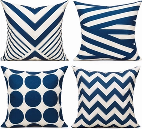 All Smiles Fall 16×16 Navy Blue Outdoor Patio Throw Pillow Covers Cases Decorative for Couch Sofa Furniture Home Decor Geometric Accent Cushion Square Set of 4,Nautical Navy & Tan