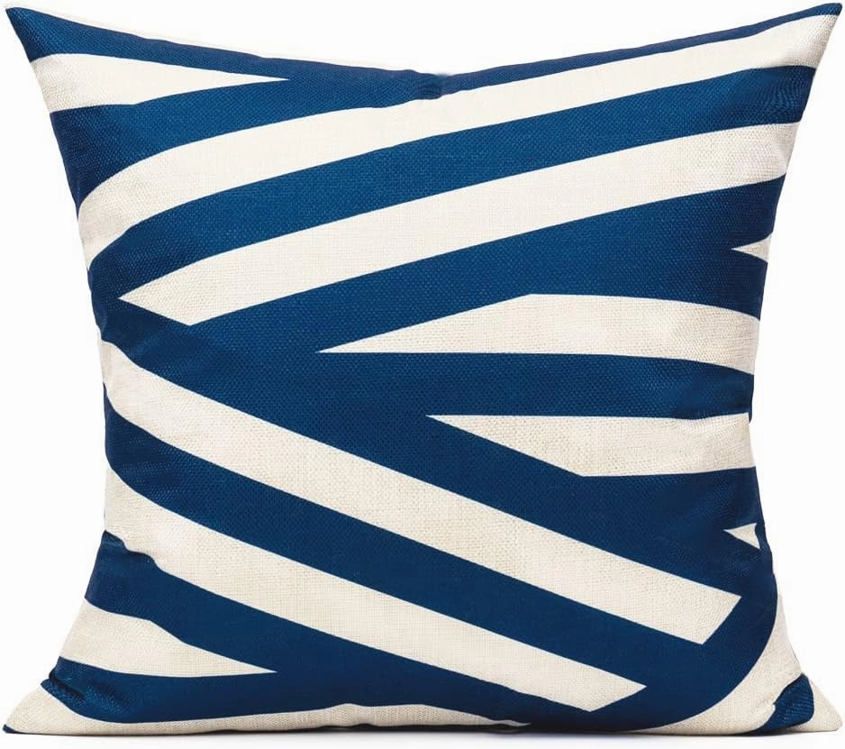 All Smiles Fall 16×16 Navy Blue Outdoor Patio Throw Pillow Covers Cases Decorative for Couch Sofa Furniture Home Decor Geometric Accent Cushion Square Set of 4,Nautical Navy & Tan