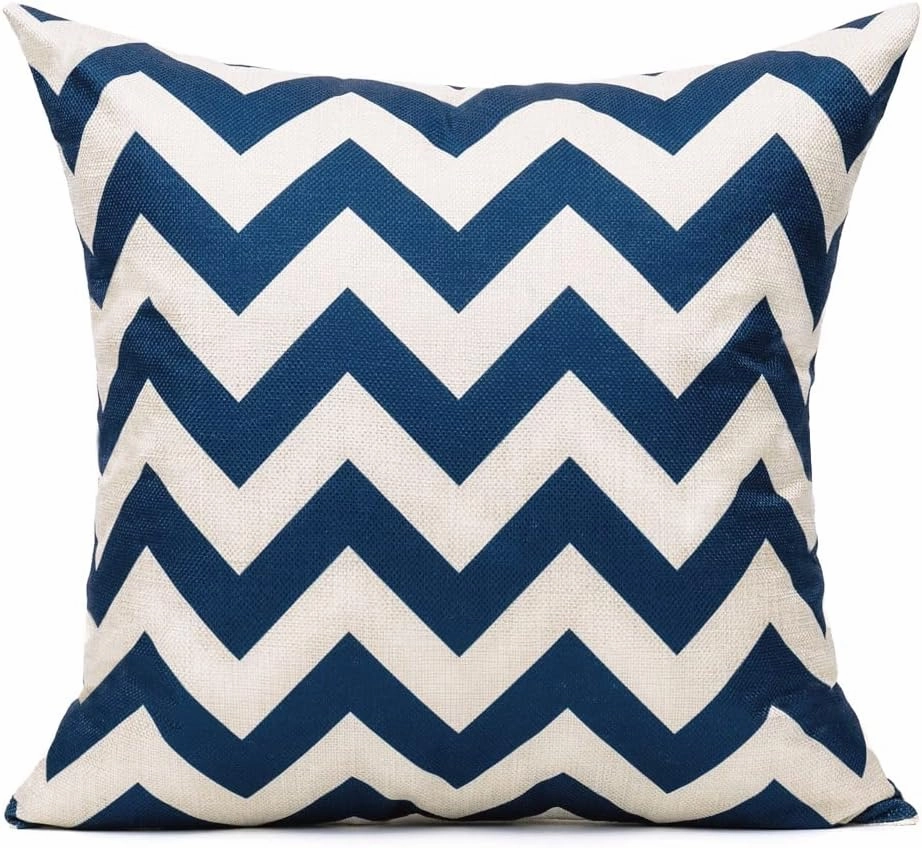 All Smiles Fall 16×16 Navy Blue Outdoor Patio Throw Pillow Covers Cases Decorative for Couch Sofa Furniture Home Decor Geometric Accent Cushion Square Set of 4,Nautical Navy & Tan