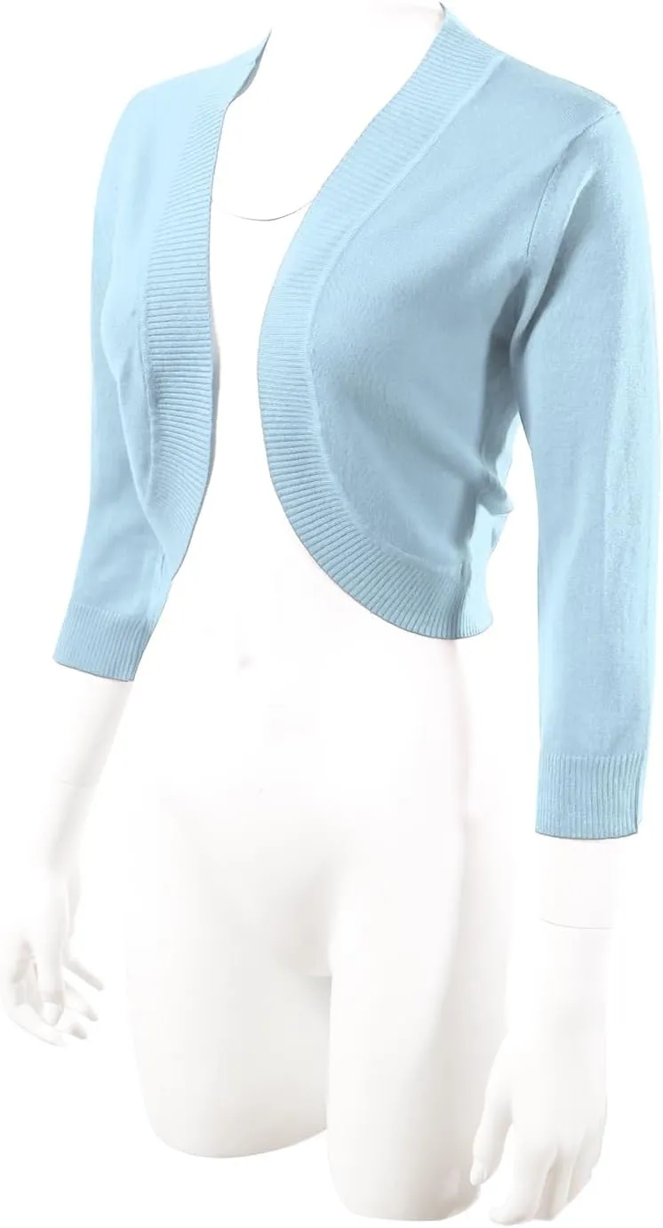 Allsense Women's 3/4 Sleeve V-Neck Cropped Bolero Shrug Cardigan