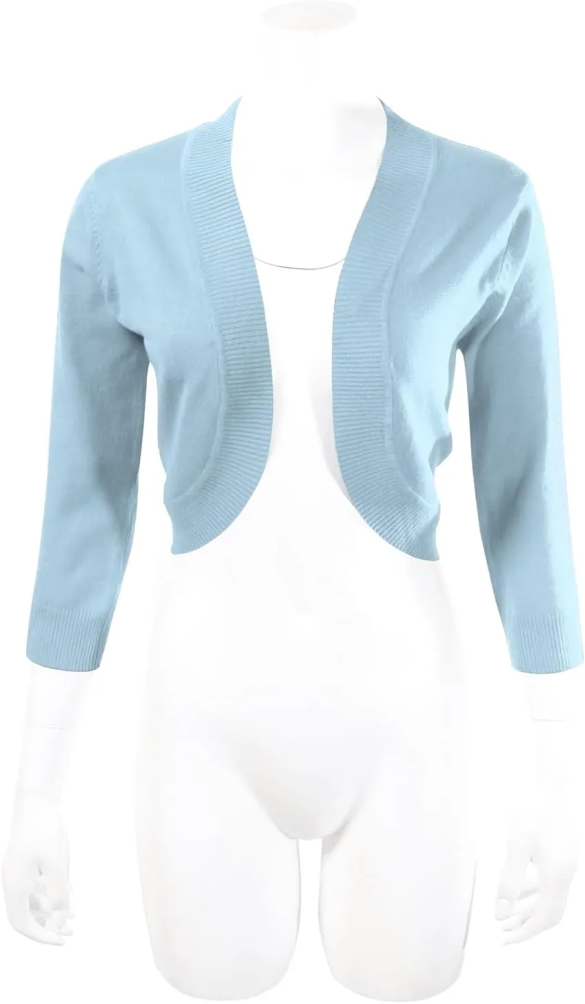 Allsense Women's 3/4 Sleeve V-Neck Cropped Bolero Shrug Cardigan