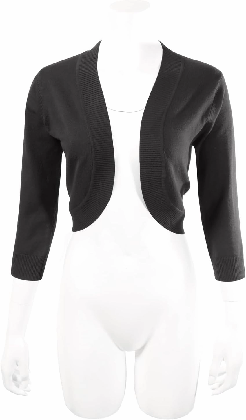 Allsense Women's 3/4 Sleeve V-Neck Cropped Bolero Shrug Cardigan