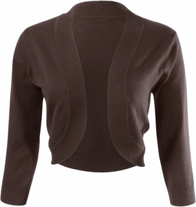 Allsense Women's 3/4 Sleeve V-Neck Cropped Bolero Shrug Cardigan