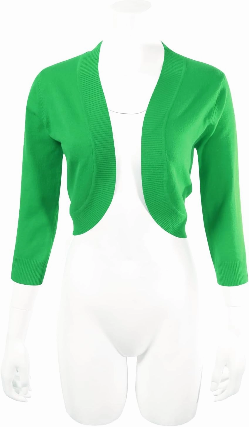 Allsense Women's 3/4 Sleeve V-Neck Cropped Bolero Shrug Cardigan