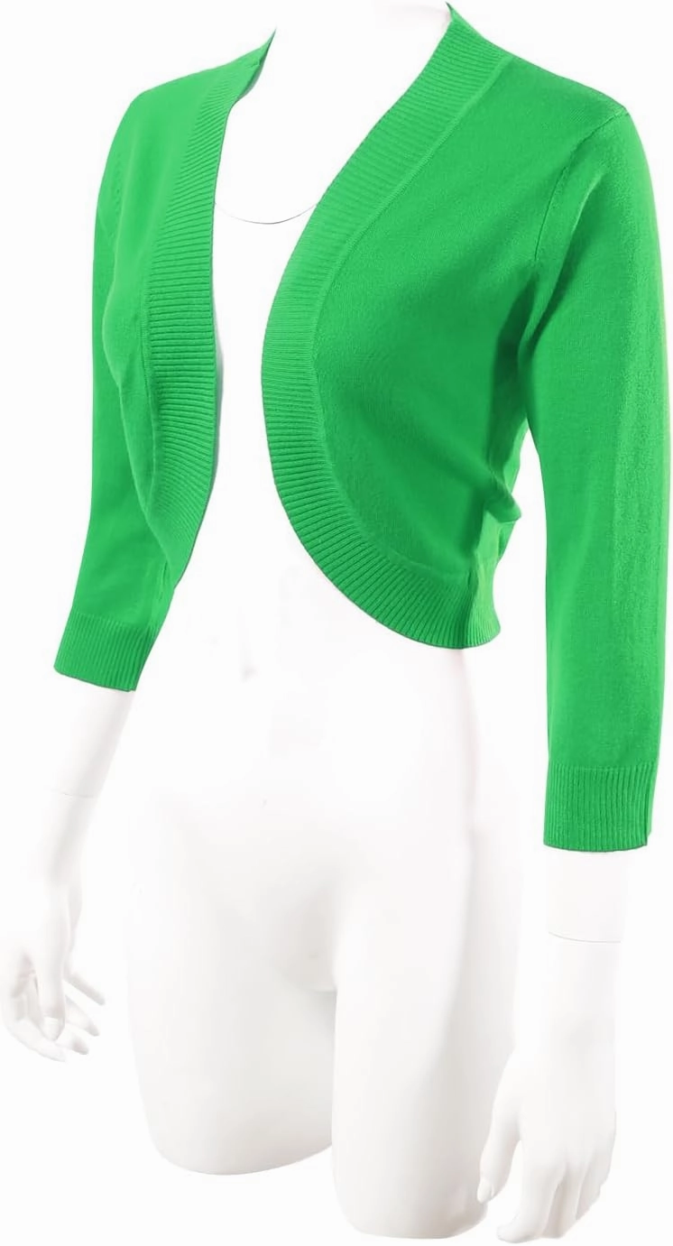 Allsense Women's 3/4 Sleeve V-Neck Cropped Bolero Shrug Cardigan