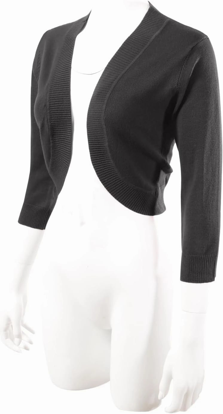 Allsense Women's 3/4 Sleeve V-Neck Cropped Bolero Shrug Cardigan