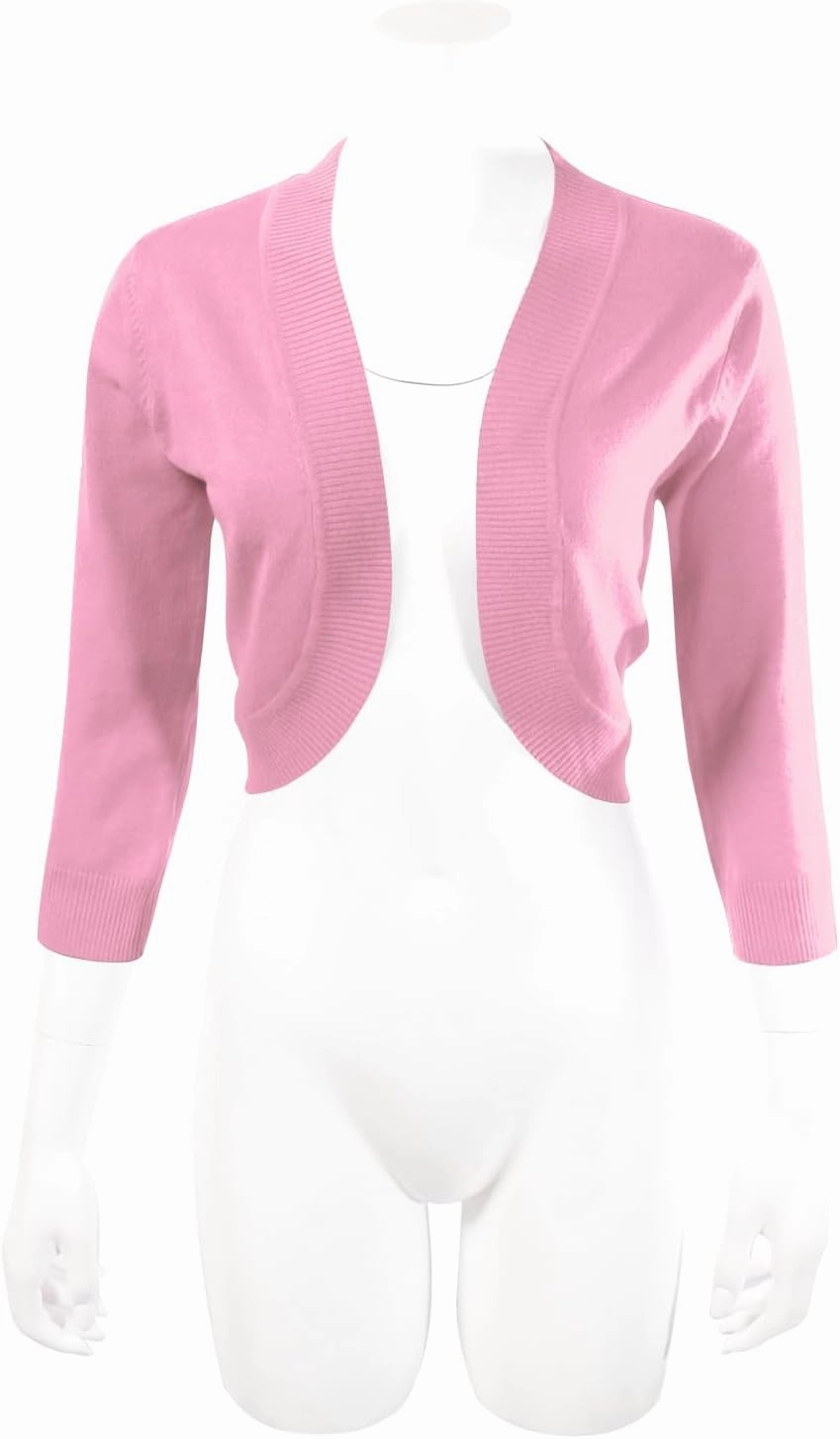 Allsense Women's 3/4 Sleeve V-Neck Cropped Bolero Shrug Cardigan