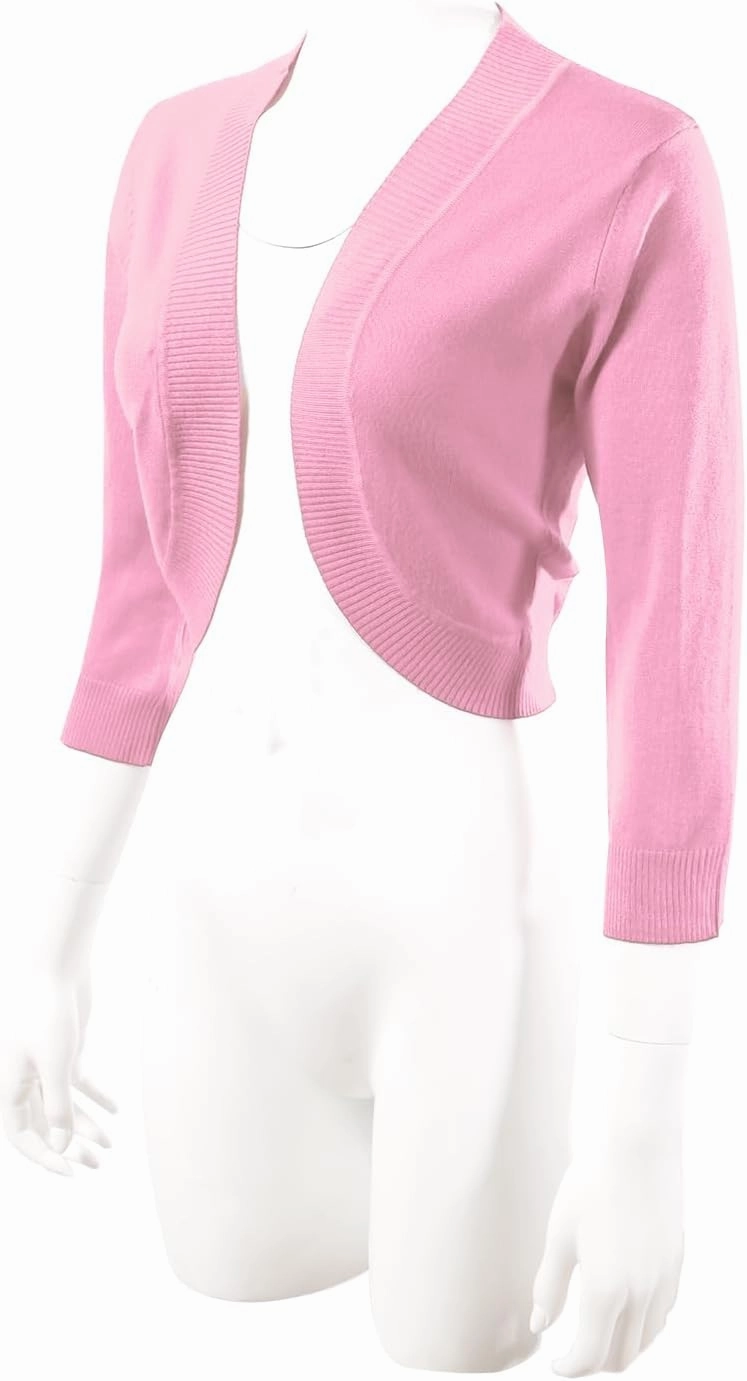 Allsense Women's 3/4 Sleeve V-Neck Cropped Bolero Shrug Cardigan