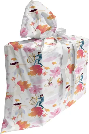 Ambesonne Ballerina Fabric Gift Bag, Unicorn with Mane Ballet Dancer Vibirnum Leaves and Winged Elf Playing the Lyre, Present Sack for Parties Birthdays with 3 Ribbons, 27, Multicolor