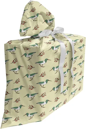 Ambesonne Bird Fabric Gift Bag, Pastel Shorebird Flying Animals with Branches Leaves Design Repetition, Present Sack for Parties Birthdays with 3 Ribbons, 27, Pale Green Red
