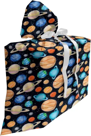 Ambesonne Galaxy Fabric Gift Bag, Galaxy Space Art Solar System Planets Mars Mercury Uranus Jupiter Venus Print, Present Sack for Parties Birthdays with 3 Ribbons, 27, Multicolor