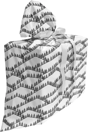 Ambesonne Landscape Fabric Gift Bag, Image of Triangular Shaped Mountain Ranges with Spruce Trees on Top, Present Sack for Parties Birthdays with 3 Ribbons, 27, White and Charcoal Grey