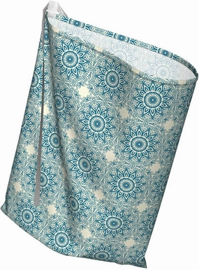 Ambesonne Blue Mandala Gift Bag, Repetitive Abstract Sunflower Interpretation Folkloric Motifs Print, Fabric Party Favor Pouch with 3 Ribbons, 27, Ivory and Petrol Blue