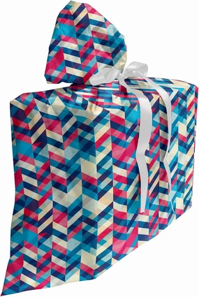 Ambesonne Chevron Fabric Gift Bag, Zigzag Pattern Downward Parallel Lines Hipster Bohemian Style Grunge Illustration, Present Sack for Parties Birthdays with 3 Ribbons, 27, Multicolor
