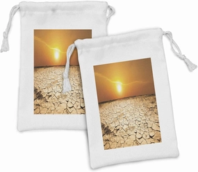 Ambesonne Desert Fabric Pouch Set of 2, Drought Land and Hot Weather Climate Theme Sun Arid Country Landscape, Small Drawstring Bag for Toiletries Masks and Favors, 9" x 6", Sand Brown Orange Yellow